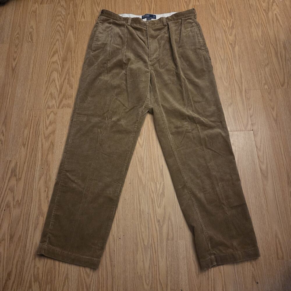 Vintage Polo Ralph Lauren Corduroy Pants 38x32 Brown Double Pleated Cotton